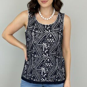Crochet Sleeveless Top Navy White Underlay Chico's Large